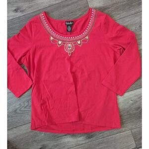 Rafaella womens top L Embellished Aztec Tribal Sequin Holiday Festival Ornaments